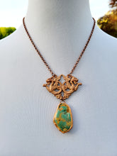 Load image into Gallery viewer, Vintage Brass Stamping with a Light Copper Wash with Real Turquoise Handmade OOAK
