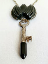 Load image into Gallery viewer, Obsidian Bat with Antique Vintage Key Set with Black Obsidian Point Handmade OOAK
