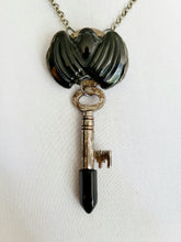 Load image into Gallery viewer, Obsidian Bat with Antique Vintage Key Set with Black Obsidian Point Handmade OOAK
