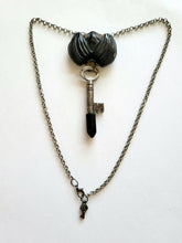 Load image into Gallery viewer, Obsidian Bat with Antique Vintage Key Set with Black Obsidian Point Handmade OOAK
