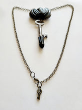 Load image into Gallery viewer, Obsidian Bat with Antique Vintage Key Set with Black Obsidian Point Handmade OOAK
