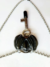 Load image into Gallery viewer, Obsidian Bat with Antique Vintage Key Set with Black Obsidian Point Handmade OOAK
