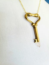 Load image into Gallery viewer, Vintage Brass Wardrobe Key Set with Faceted Girasol Rose Quartz Handmade OOAK
