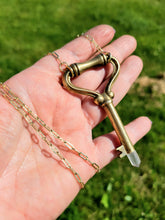 Load image into Gallery viewer, Vintage Brass Wardrobe Key Set with Faceted Girasol Rose Quartz Handmade OOAK
