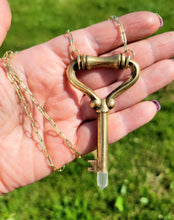 Load image into Gallery viewer, Vintage Brass Wardrobe Key Set with Faceted Girasol Rose Quartz Handmade OOAK
