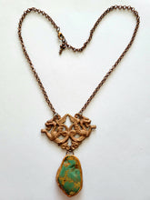 Load image into Gallery viewer, Vintage Brass Stamping with a Light Copper Wash with Real Turquoise Handmade OOAK
