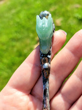 Load image into Gallery viewer, Aventurine Dragon Head Spoon with Faceted Pyrite and DT Citrine Handmade OOAK
