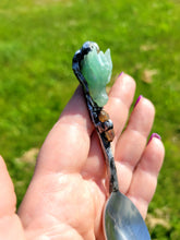 Load image into Gallery viewer, Aventurine Dragon Head Spoon with Faceted Pyrite and DT Citrine Handmade OOAK
