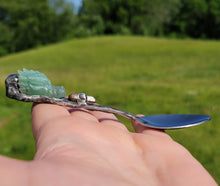 Load image into Gallery viewer, Aventurine Dragon Head Spoon with Faceted Pyrite and DT Citrine Handmade OOAK
