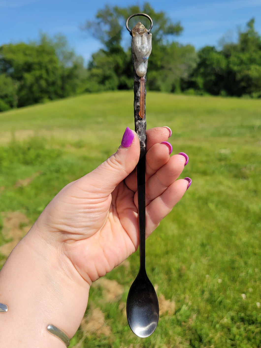 Labradorite Dragon Spoon with Rutile Natural Point and DT Tangerine Quartz Handmade OOAK