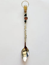 Load image into Gallery viewer, Agate Skull Topped Spoon with Emerald Leaves with a Sunstone FlowerHandmade OOAK
