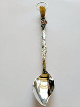 Load image into Gallery viewer, Agate Skull Topped Spoon with Emerald Leaves with a Sunstone FlowerHandmade OOAK
