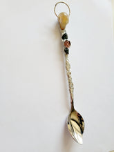 Load image into Gallery viewer, Agate Skull Topped Spoon with Emerald Leaves with a Sunstone FlowerHandmade OOAK
