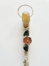 Load image into Gallery viewer, Agate Skull Topped Spoon with Emerald Leaves with a Sunstone FlowerHandmade OOAK
