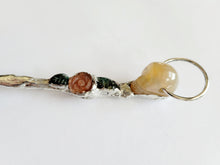 Load image into Gallery viewer, Agate Skull Topped Spoon with Emerald Leaves with a Sunstone FlowerHandmade OOAK
