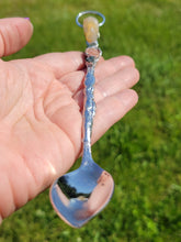 Load image into Gallery viewer, Agate Skull Topped Spoon with Emerald Leaves with a Sunstone FlowerHandmade OOAK
