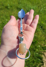 Load image into Gallery viewer, Agate Skull Topped Spoon with Emerald Leaves with a Sunstone FlowerHandmade OOAK
