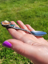 Load image into Gallery viewer, Orange Jade Flower Spoon with Bone Skull and Jade Leaf Handmade OOAK
