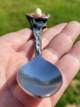 Load image into Gallery viewer, Orange Jade Flower Spoon with Bone Skull and Jade Leaf Handmade OOAK
