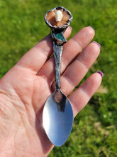 Load image into Gallery viewer, Orange Jade Flower Spoon with Bone Skull and Jade Leaf Handmade OOAK
