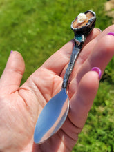 Load image into Gallery viewer, Orange Jade Flower Spoon with Bone Skull and Jade Leaf Handmade OOAK
