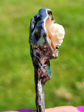 Load image into Gallery viewer, Orange Jade Flower Spoon with Bone Skull and Jade Leaf Handmade OOAK
