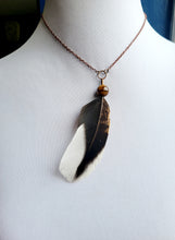 Load image into Gallery viewer, Feather and Tigereye Pendant Necklace Handmade
