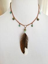 Load image into Gallery viewer, Feather and Turquoise Pendant Necklace Handmade
