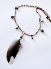 Load image into Gallery viewer, Feather and Turquoise Pendant Necklace Handmade
