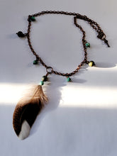 Load image into Gallery viewer, Feather and Turquoise Pendant Necklace Handmade
