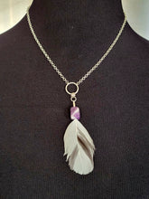 Load image into Gallery viewer, Feather and Chevron Amethyst Pendant Necklace Handmade
