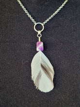 Load image into Gallery viewer, Feather and Chevron Amethyst Pendant Necklace Handmade
