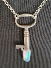 Load image into Gallery viewer, Antique Key with Hand Fitted Aura Quartz Handmade OOAK
