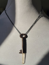 Load image into Gallery viewer, Antique Key with Hand Fitted with Light Golden Healer Quartz Point Handmade OOAK
