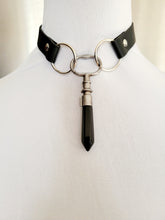 Load image into Gallery viewer, Antique Key with Fitted Obsidian Faux Leather Choker Handmade  OOAK
