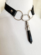 Load image into Gallery viewer, Antique Key with Fitted Obsidian Faux Leather Choker Handmade  OOAK
