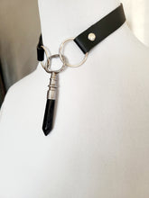 Load image into Gallery viewer, Antique Key with Fitted Obsidian Faux Leather Choker Handmade  OOAK
