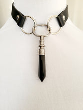 Load image into Gallery viewer, Antique Key with Fitted Obsidian Faux Leather Choker Handmade  OOAK
