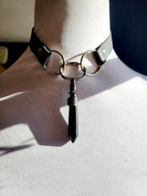 Load image into Gallery viewer, Antique Key with Fitted Obsidian Faux Leather Choker Handmade  OOAK
