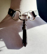 Load image into Gallery viewer, Antique Key with Fitted Obsidian Faux Leather Choker Handmade  OOAK
