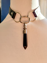 Load image into Gallery viewer, Antique Key with Fitted Obsidian Faux Leather Choker Handmade  OOAK
