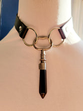 Load image into Gallery viewer, Antique Key with Fitted Obsidian Faux Leather Choker Handmade  OOAK
