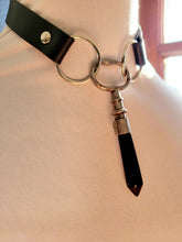 Load image into Gallery viewer, Antique Key with Fitted Obsidian Faux Leather Choker Handmade  OOAK
