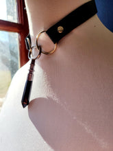 Load image into Gallery viewer, Antique Key with Fitted Obsidian Faux Leather Choker Handmade  OOAK
