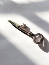 Load image into Gallery viewer, Antique Key with Green Quartz Point Actinolite  and Chlorite Inclusion Cluster Point Wand Handmade OOAK
