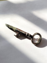 Load image into Gallery viewer, Antique Key with Green Quartz Point Actinolite  and Chlorite Inclusion Cluster Point Wand Handmade OOAK
