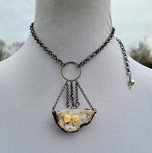 Load image into Gallery viewer, Druzy Agate with Two Carved Bone Skulls &quot;The Lovers&quot;Handmade OOAK
