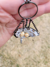 Load image into Gallery viewer, Druzy Agate with Two Carved Bone Skulls &quot;The Lovers&quot;Handmade OOAK
