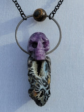 Load image into Gallery viewer, Druzy Agate with Lepidolite Skull Handmade OOAK
