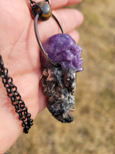 Load image into Gallery viewer, Druzy Agate with Lepidolite Skull Handmade OOAK
